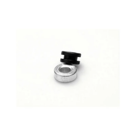 BMW F800 + F650 - Brake Fluid Reservoir Holder mounting hardware, black rubber grommet and silver metal bushing on white background.