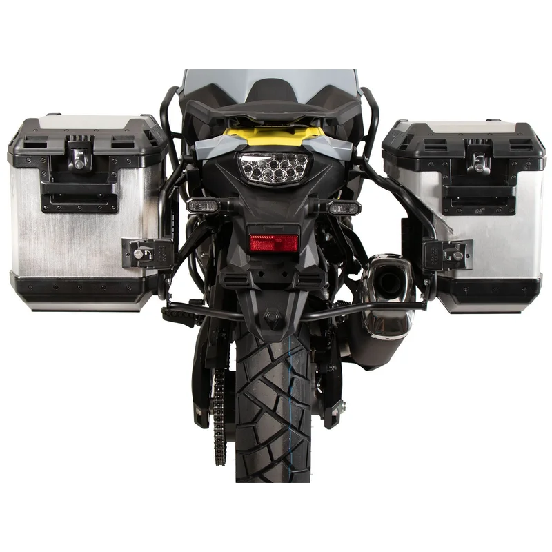 Suzuki V-Strom 800 DE Sidecase Carrier - Cutout Series with Xplorer - Silver