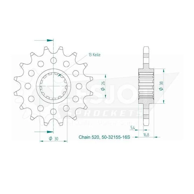 Sprockets Front (32155-16T) - Esjot