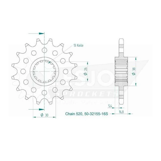 Sprockets Front (32155-16T) - Esjot