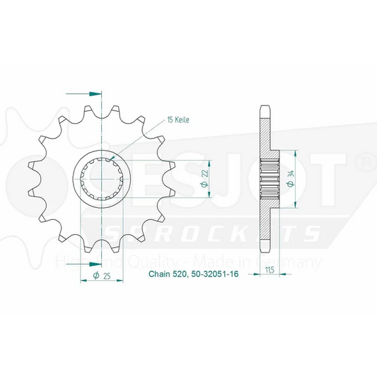 Sprockets Front (32051-15T) - Esjot