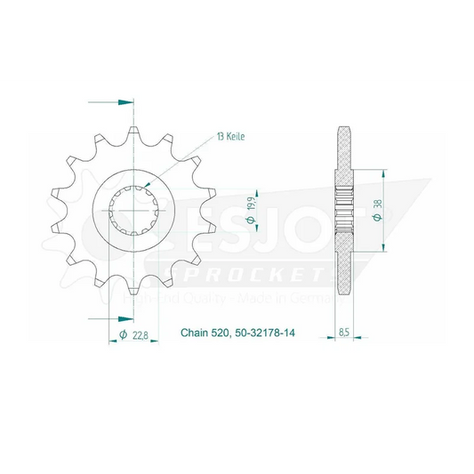 Sprockets Front (32178-14T) - Esjot