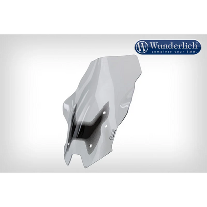 Motorcycle windshield with Wunderlich logo on a white background