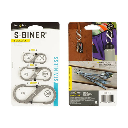 S-BINER WITH LOCK (SS) - SET - Black / #2 + #3 + #4 / Stainless Steel