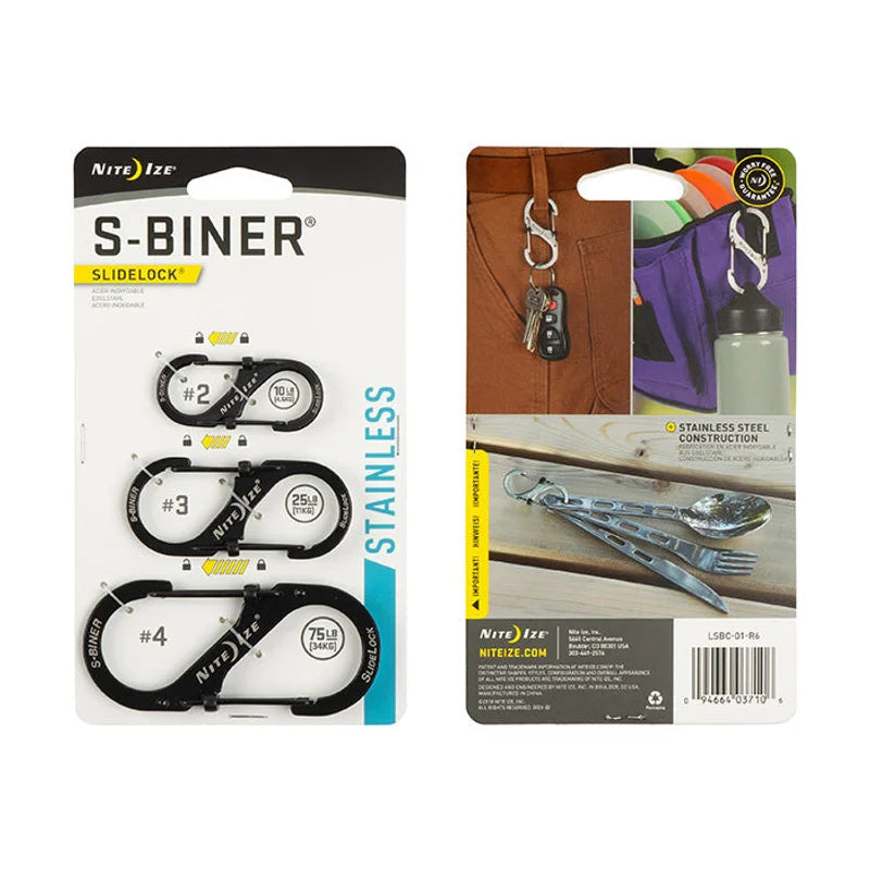 S-BINER WITH LOCK (SS) - SET - Silver / #2 + #3 + #4 / Stainless Steel