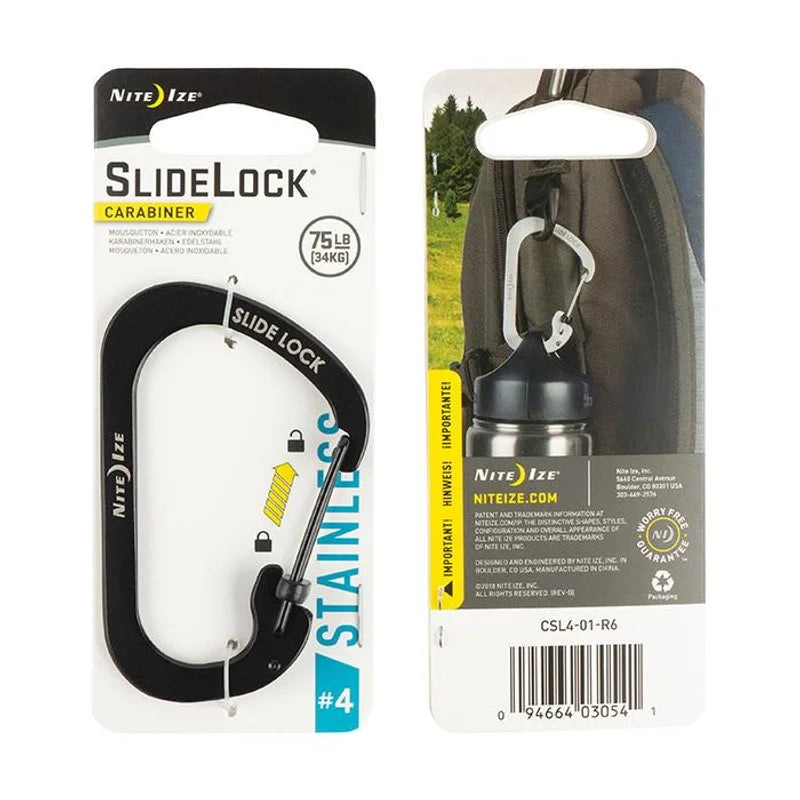 Carabiner with Slidelock (pcs) - Stainless Steel - Size#3 / Black / Stainless Steel