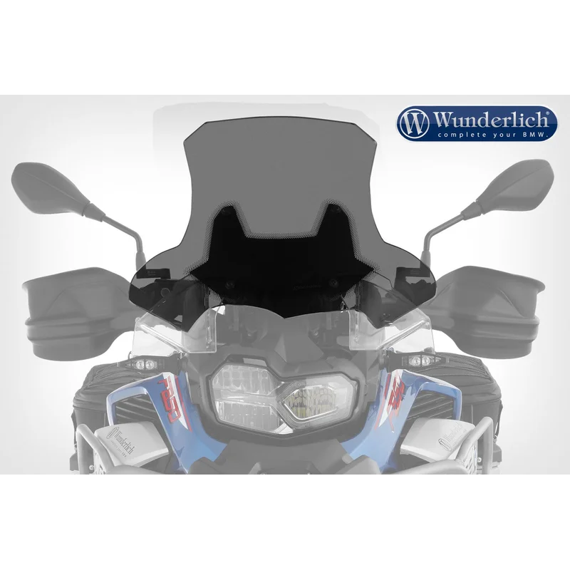 Motorcycle windshield with Wunderlich logo on a white background