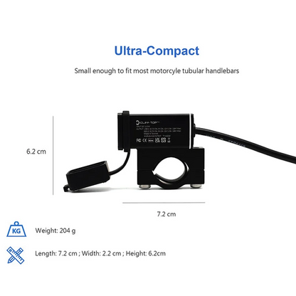 Handlebar Mounted 36W PD USB-C + QC 3.0 (Aluminium) - Includes Aluminium Handlebar Clamp