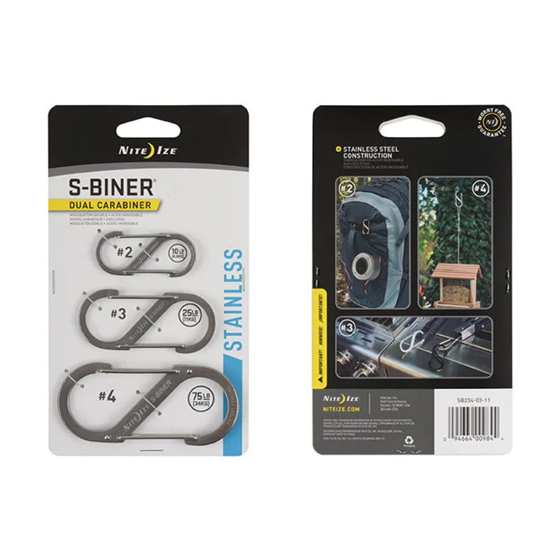 S-BINER WITH LOCK (SS) - SET - Silver / #2 + #3 + #4 / Stainless Steel