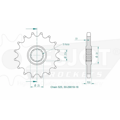 Sprockets Front (29018 - 16T) - Esjot