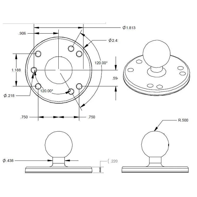 RAM Base - Round Plate 63.5mm (2.5") C Ball