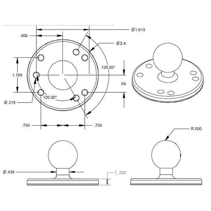 RAM Base - Round Plate 63.5mm (2.5") C Ball
