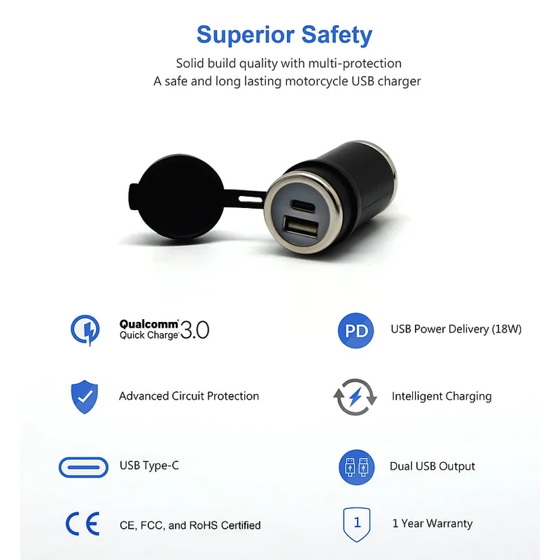 DIN (Hella) to 36W PD USB-C + QC 3.0 (STRAIGHT)