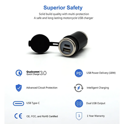 DIN (Hella) to 36W PD USB-C + QC 3.0 (STRAIGHT)