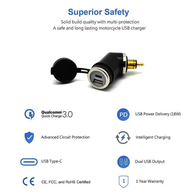DIN (Hella) to 36W PD USB-C + QC 3.0 (ANGLED) - Short Angled