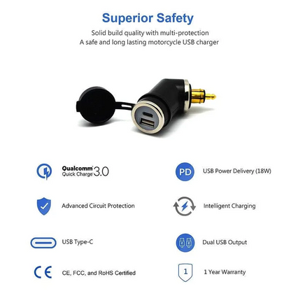 DIN (Hella) to 36W PD USB-C + QC 3.0 (ANGLED) - Short Angled