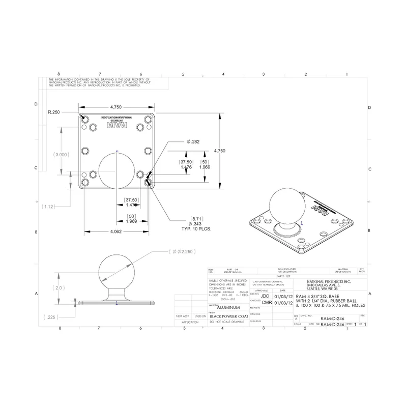 RAM Base - Vesa Plate (100mm) with Ball - C Size (1.5")