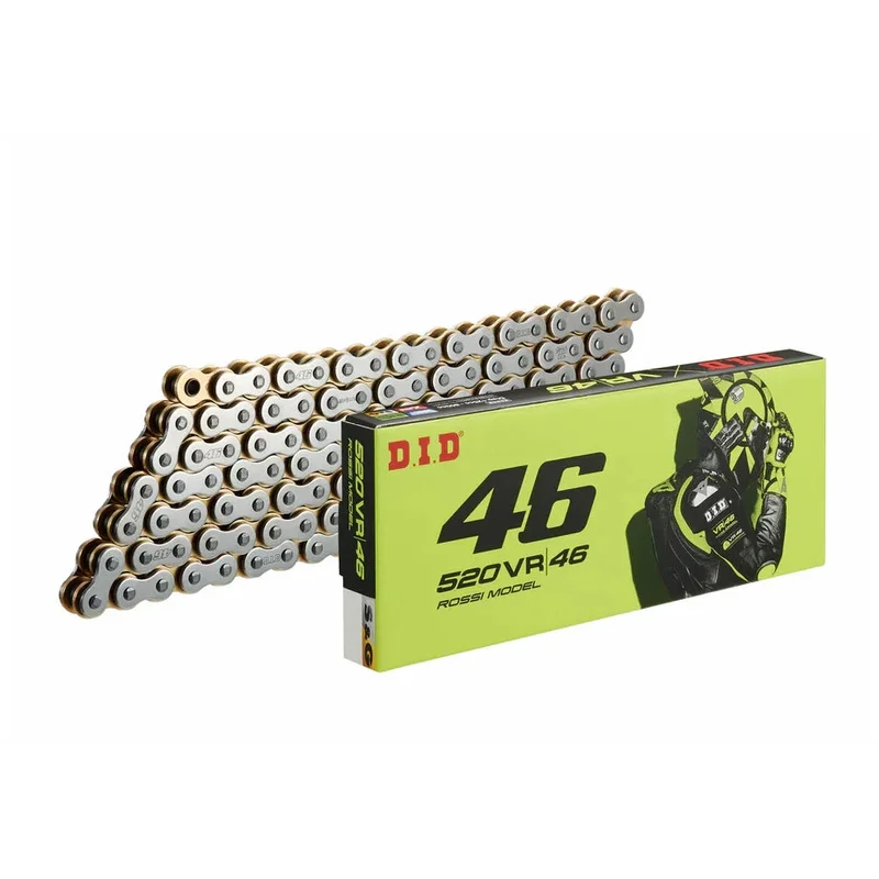 Chain 520 Pitch x 114 links (VR46) - VR46 (Rivert Type) / Silver - Gold / Upto 800cc