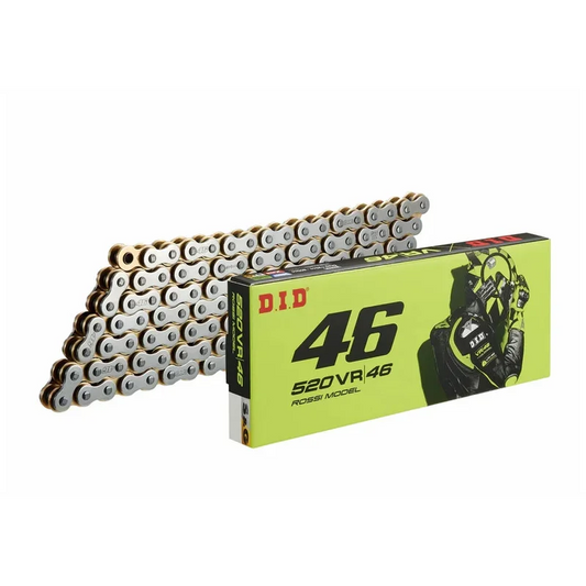 Chain 520 Pitch x 114 links (VR46) - VR46 (Rivert Type) / Silver - Gold / Upto 800cc