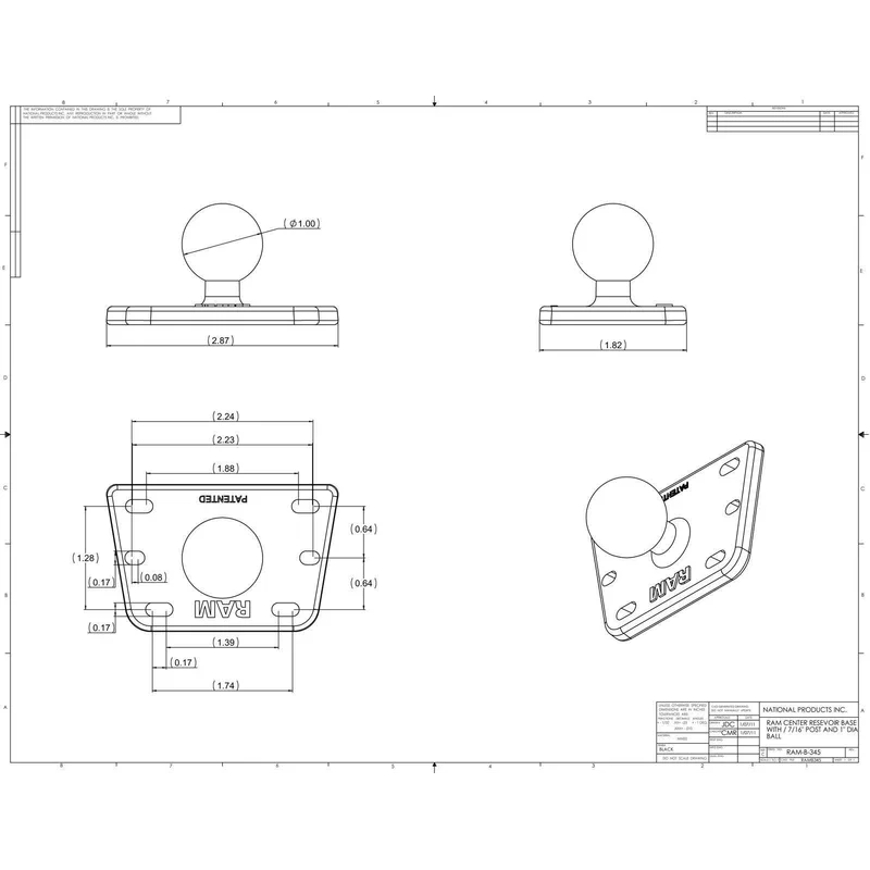 RAM Base - Brake/Clutch Reservoir (Top Centred)