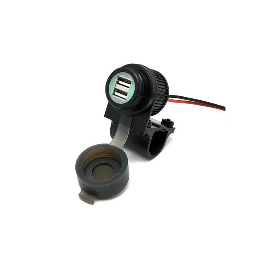 Handlebar Mounted Dual USB 4A (Plastic) - Includes Plastic Handlebar Clamp