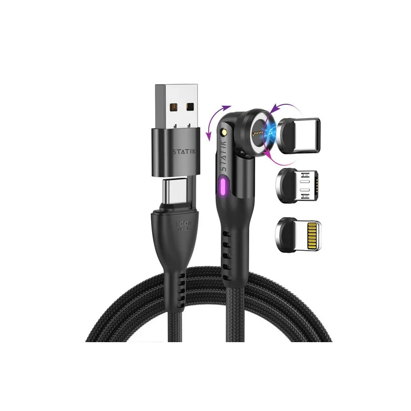 Magnetic Charging Cable - 100W USB A/C + Iphone - 1 PACK / 3 ft (0.8m)