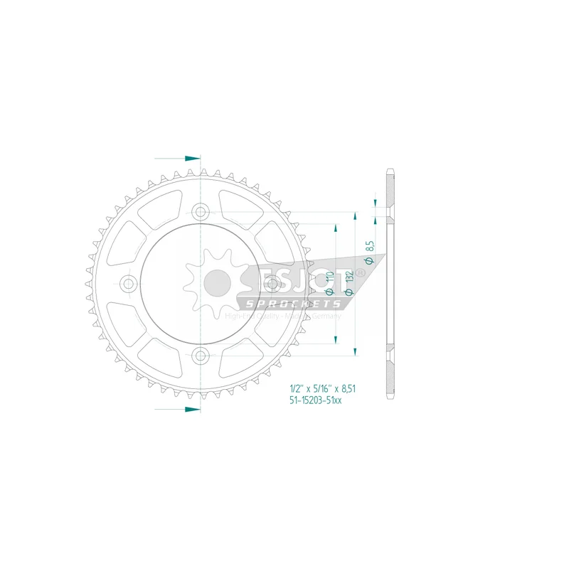 Sprockets Rear ( 15203-51T) - Esjot - Aluminium