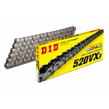 Chain 520 Pitch x 118 links (VX3) - VX3 (Rivet Type) / Natural Steel / Upto 800cc