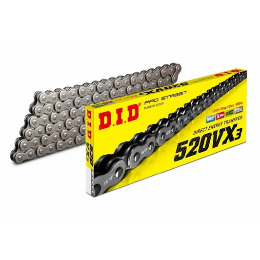 Chain 520 Pitch x 118 links (VX3) - VX3 (Rivet Type) / Natural Steel / Upto 800cc
