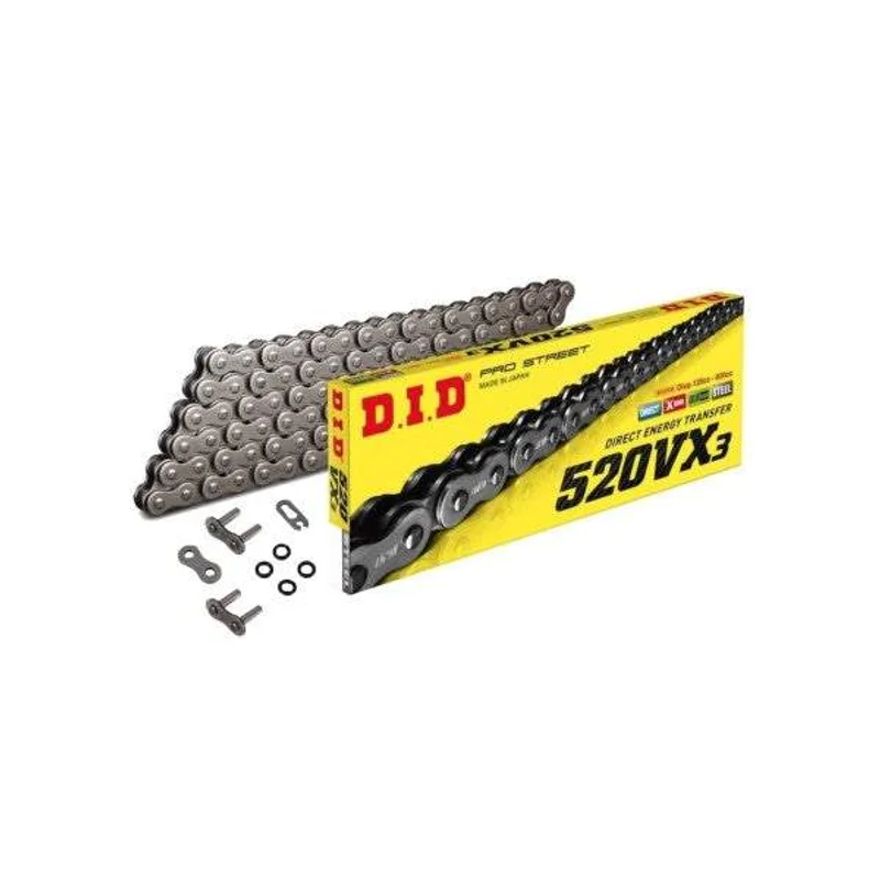 Chain 520 Pitch x 120 links (VX3) - VX3 (Rivet Type) / Natural Steel / Upto 800cc