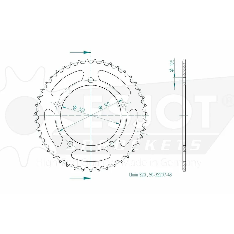 Sprockets Rear (32207-43T) - Esjot (520 Pitch)