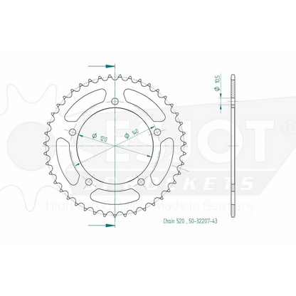 Sprockets Rear (32207-43T) - Esjot (520 Pitch)