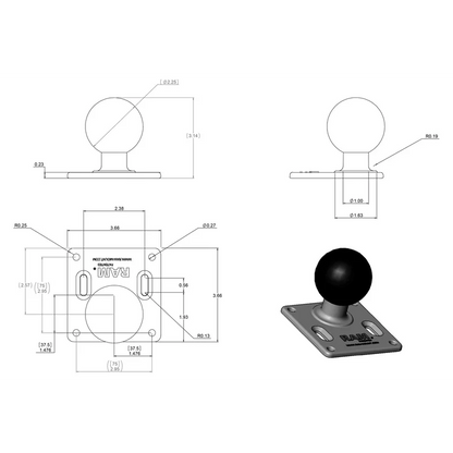 RAM Base - Vesa Plate (75mm) with Ball - C Size (1.5")