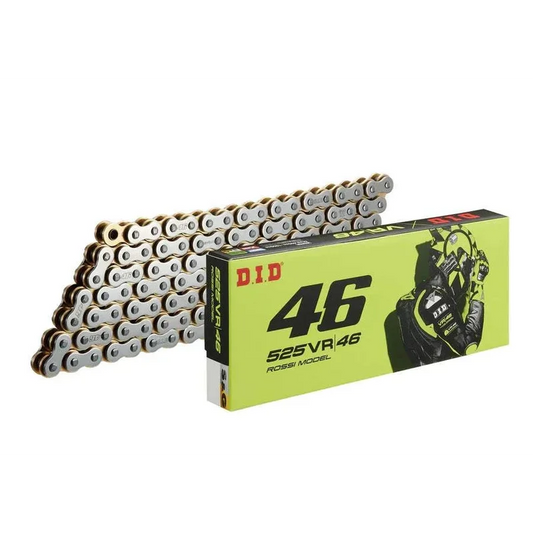 Chain 525 Pitch x 114 links (VR46) - VR46 (Revert Type) / Silver - Gold / Upto 1000 cc