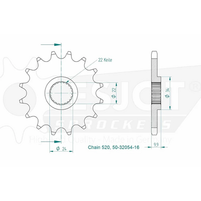 Sprockets Front (32054-16T) - Esjot