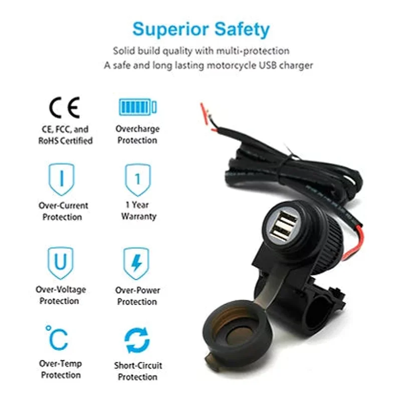 Handlebar Mounted Dual USB 4A (Plastic) - Includes Plastic Handlebar Clamp