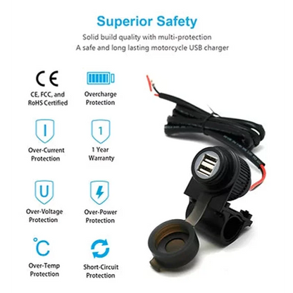 Handlebar Mounted Dual USB 4A (Plastic) - Includes Plastic Handlebar Clamp