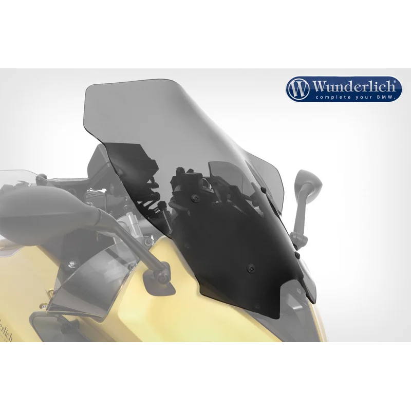 Motorcycle windshield with Wunderlich logo on a white background