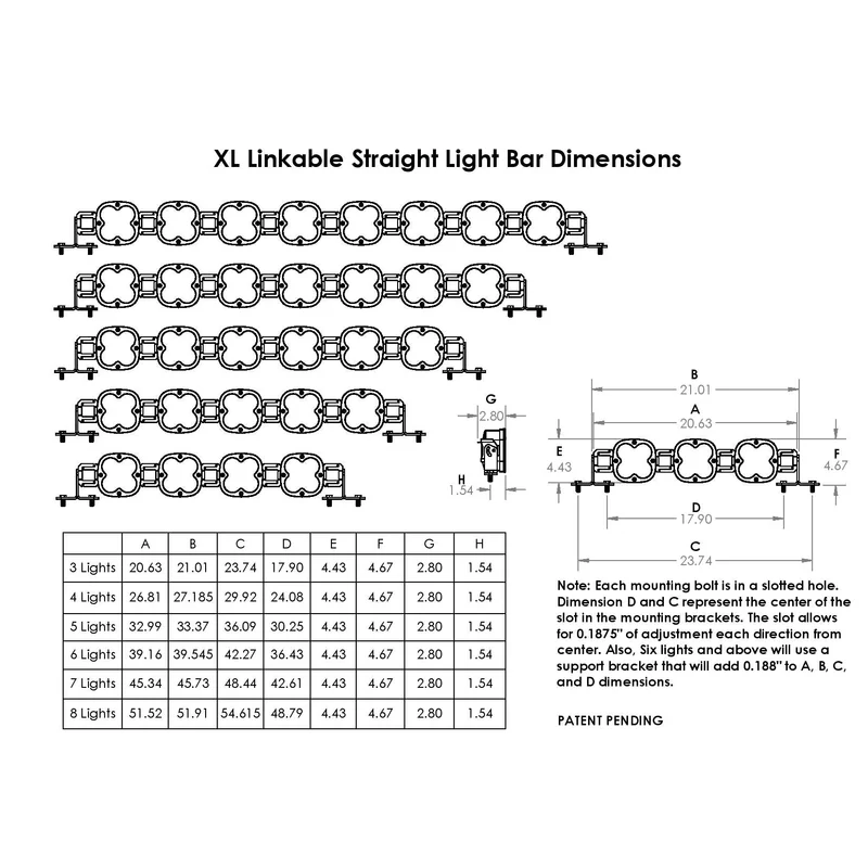 Aux LED Bar - XL Linkable - Set of 7N ( 3 Spot + 2 Driving Combo + 2 Wide Cornering)