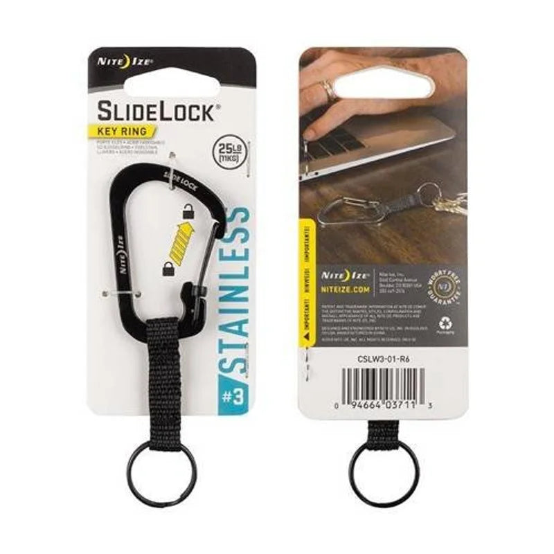 Carabiner Keyring with Slide lock (SS) - Stainless Steel / Black