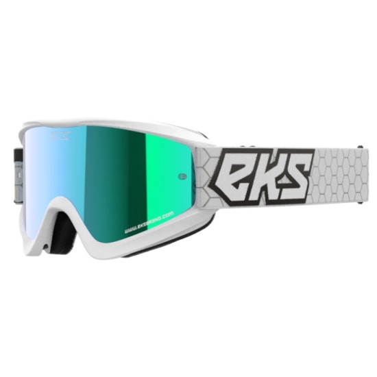 EKS Brand GOX Flat-Out Mirror Goggle - White/Black/Blue Mirror Lens